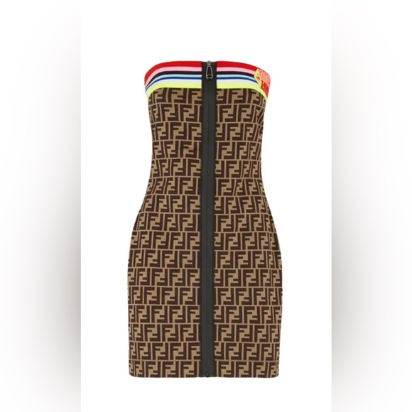 Fendi Brown and Black Strapless Dress